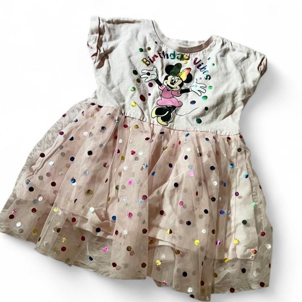Disney Minnie Mouse Tulle Polka Dot Birthday‎  Rainbow Colorful Dress Girls 2T